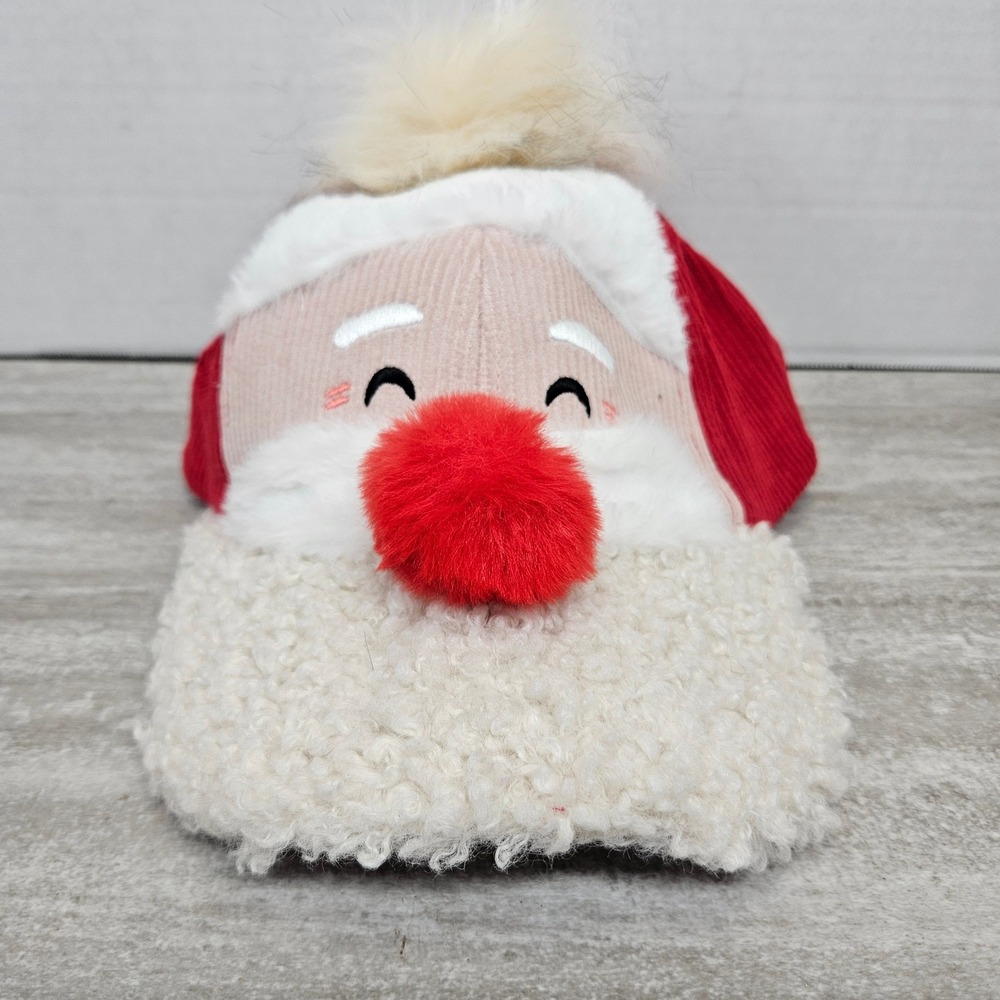 Holiday Time Santa Hat Baseball Cap‎ Fuzzy Pom Pom Red Corduroy One Size